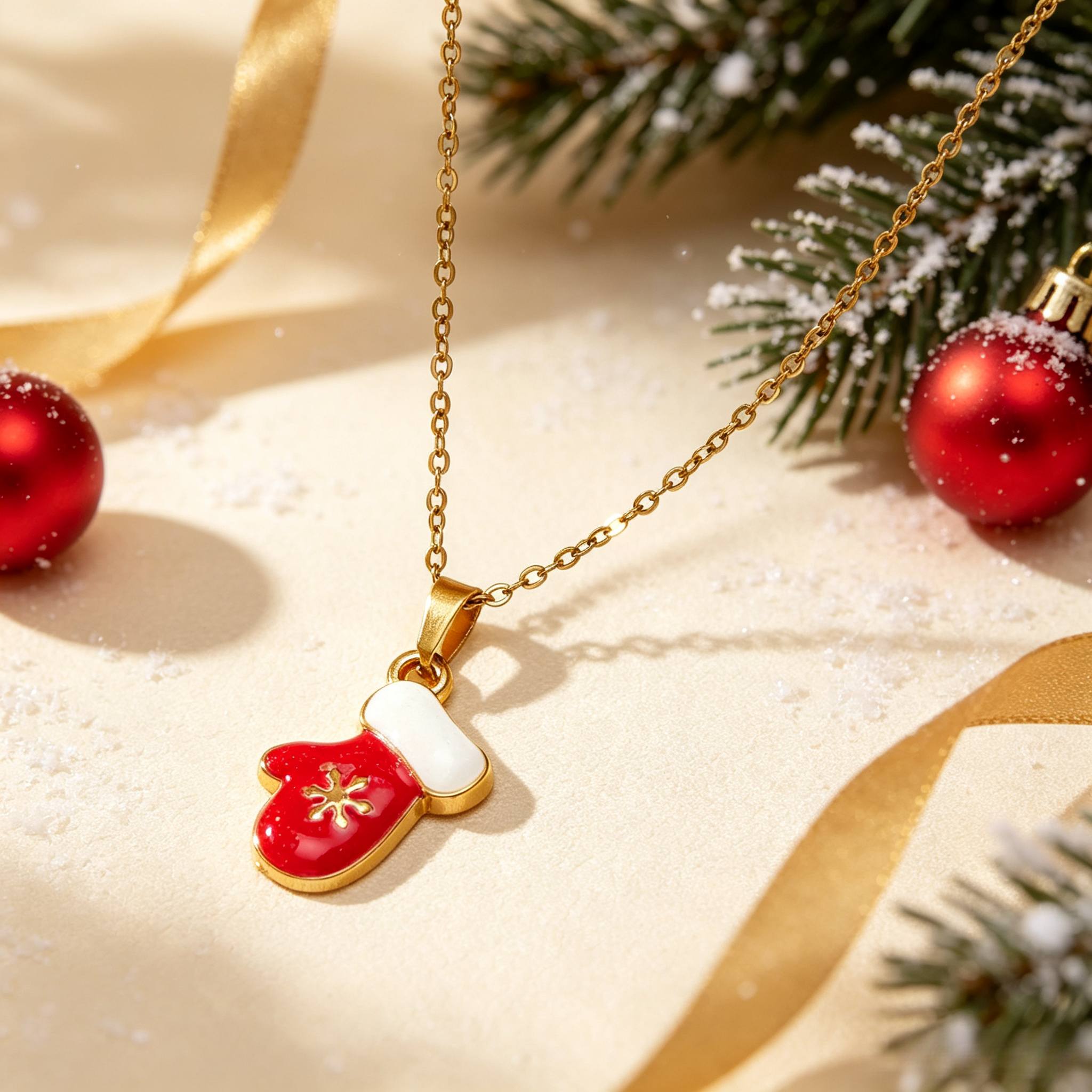 Women's 18K Gold-Plated Red Glove Pendant Necklace
